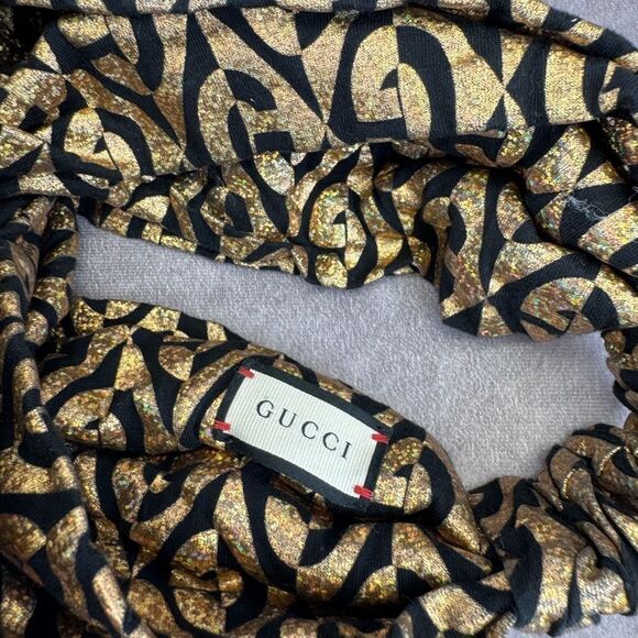 RARE Gucci Metallic Gold Black GG Women\'s Headband Turban main image 5